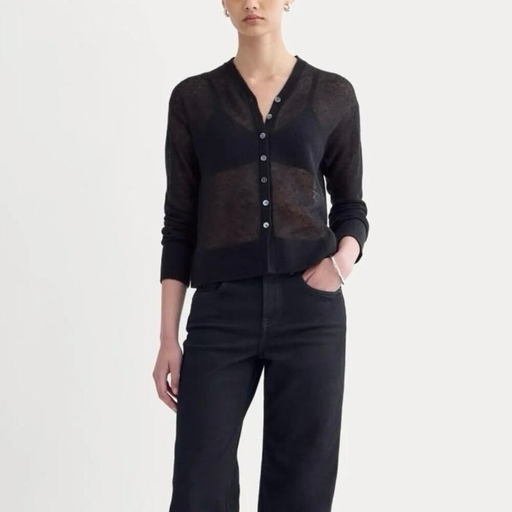 NWT Everlane The Air Alpaca Wool Blend High V-Neck Cardigan Black Size XXS